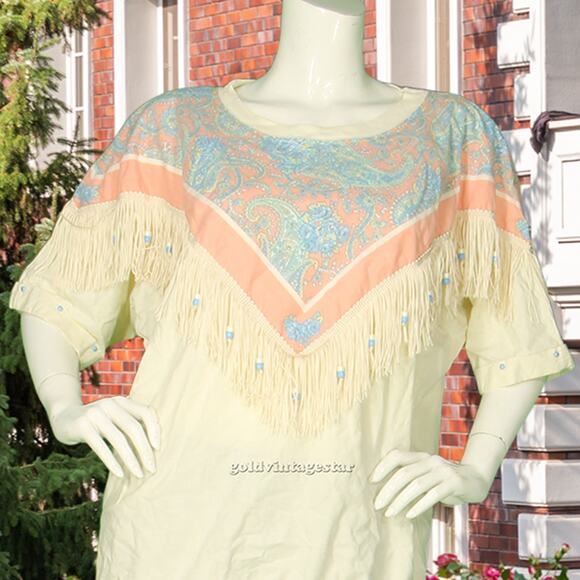 Vintage Fringed Western Southwestern Blouse XL - Picture 1 of 8